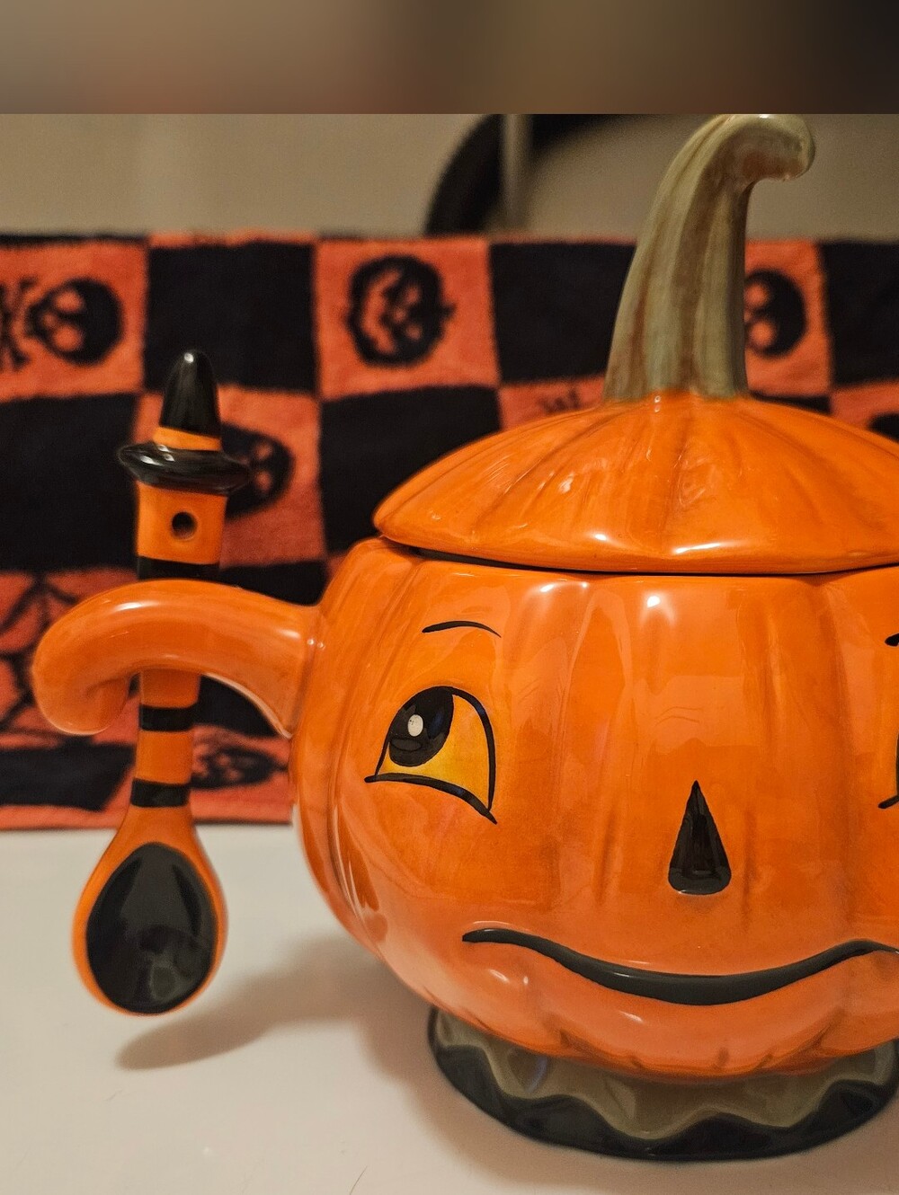 Johanna Parker Halloween Pumpkin Jack o Lantern Candy Bowl With Spoon New